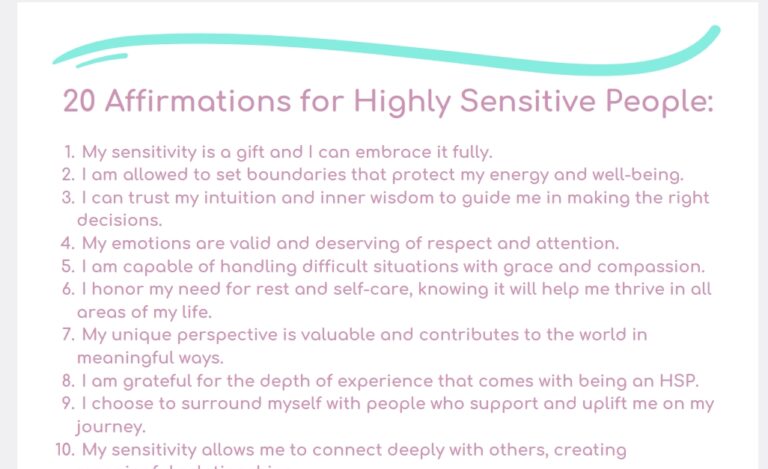 20 Highly Sensitive Person Affirmations to Guide You- Printable